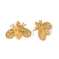Elegant gold bee earrings for women, featuring intricate design, sparkling accents, and lightweight comfort, perfect for fashion accessories and jewelry shopping.