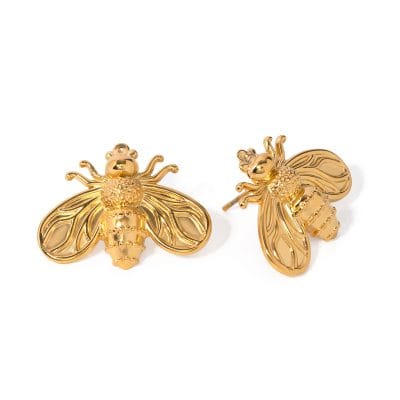 Elegant gold bee earrings for women, featuring intricate design, sparkling accents, and lightweight comfort, perfect for fashion accessories and jewelry shopping.
