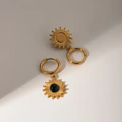 Gold sun and moon charm hoop earrings, stylish jewelry for women, perfect for gifting or everyday wear, trendy accessories at Monalisa Medical Store.