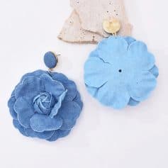 Stylish blue floral fabric earrings with gold accents, perfect for adding a touch of elegance to your fashion accessories and ideal for opt jewelry selections.