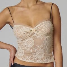 A stylish women's lace camisole featuring delicate floral embroidery and adjustable spaghetti straps, perfect for casual or dressy occasions.