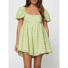 Comfortable women's gingham dress with puff sleeves, perfect for casual or summer wear, available at Monalisa Store.