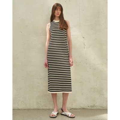 Fashionable sleeveless striped maxi dress perfect for summer and casual outings. Durable fabric, stylish pattern, and comfortable fit ideal for modern women.
