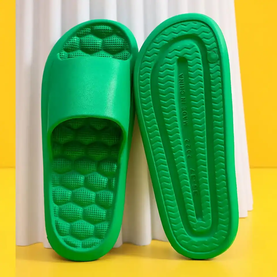 Comfortable slip-on green sandals for men and women, featuring cushioned soles with textured grip for all-day wear and easy footwear choice at Monalisa Store.