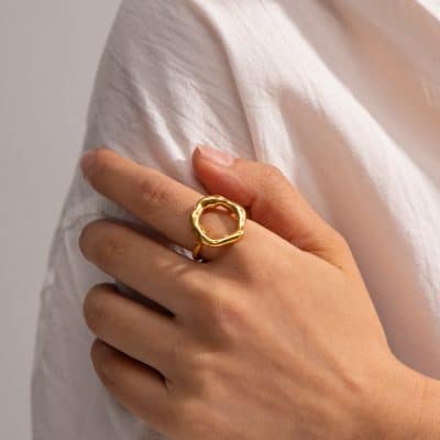 Gorgeous gold ring with unique organic shape, perfect for fashion-forward jewelry lovers, available at Monalisa Store, your destination for premium jewelry and opt accessories.