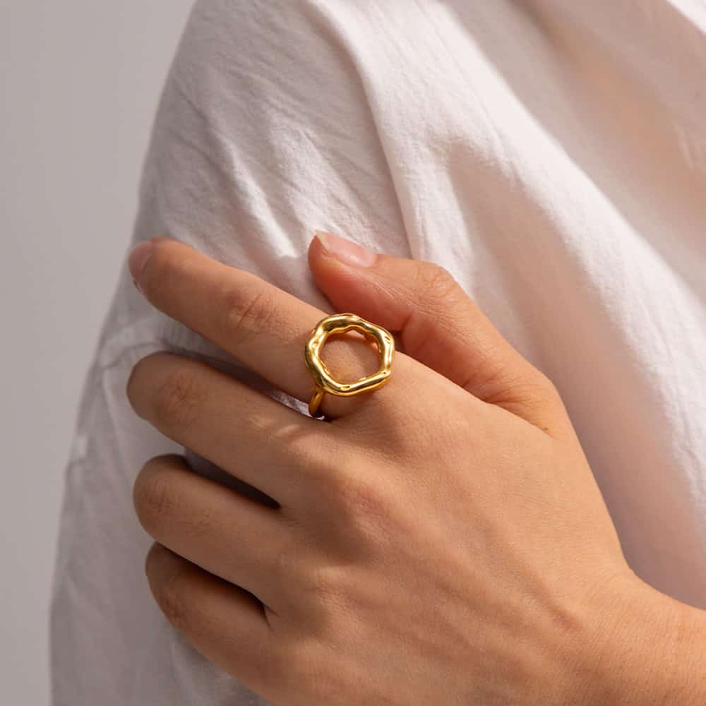 Gorgeous gold ring with unique organic shape, perfect for fashion-forward jewelry lovers, available at Monalisa Store, your destination for premium jewelry and opt accessories.