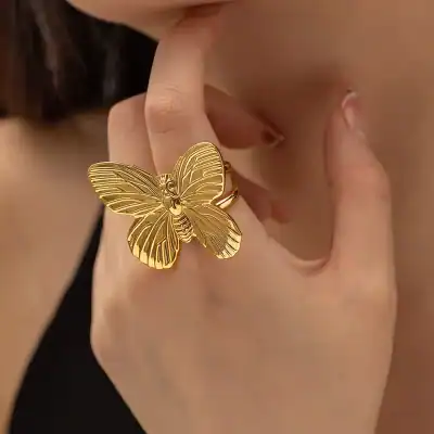 Gold butterfly ring with intricate design, perfect for elegant fashion statements and gifting. Handmade jewelry available at Monalisa Store, specializing in premium opt jewelry collections.