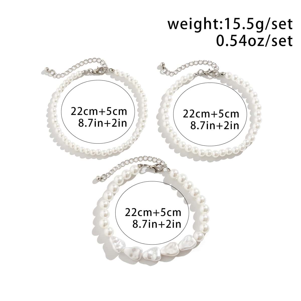 Pearl necklace and bracelet set with adjustable chain, perfect for bridal, evening, or special occasions. Made with high-quality pearls and durable metal.