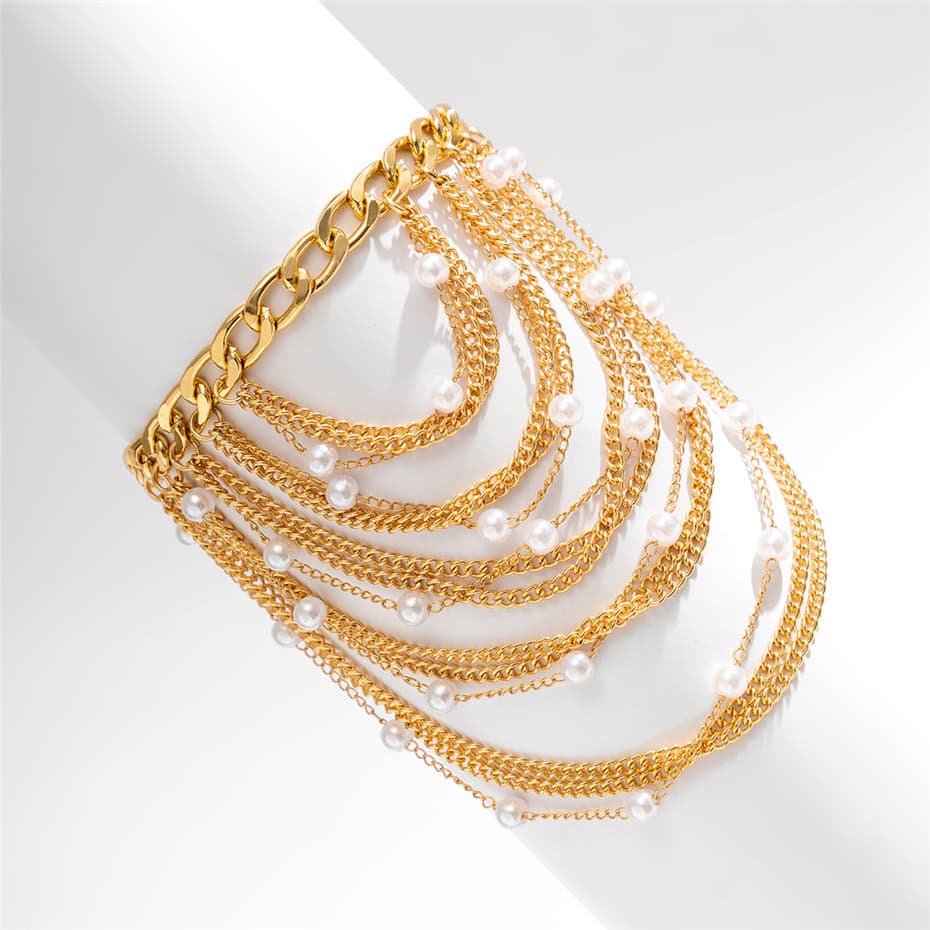 Elegant gold chain jewelry with pearl accents, perfect for fashionable accessories and special occasions. High-quality, stylish, and trendy jewelry pieces at Monalisa Store.