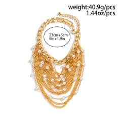 Gold layered necklace with pearls, perfect for women’s fashion, evening wear, and special occasions. Stylish and trendy jewelry piece to enhance any outfit.