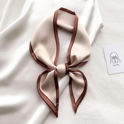 Silk scarf with brown border perfect for fashion accessories and luxury options. Adds elegance and style to any outfit, ideal for women seeking timeless accessories.
