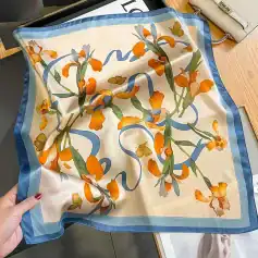 Beautiful silk scarf with floral and butterfly print, perfect for stylish accessories and fashion statements.