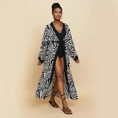 Stylish zebra print long kimono for women, perfect for trendy fashion and elegant occasions. Shop now for quality women’s clothing at Monalisa Store.