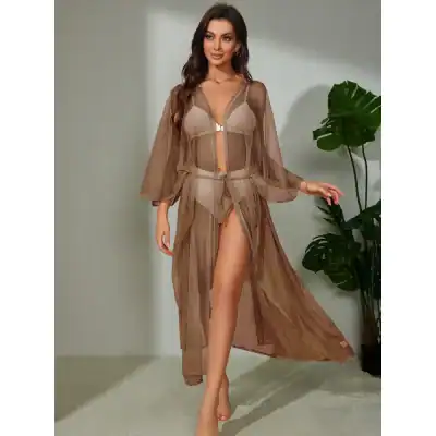 Elegant sheer beach cover-up for women.