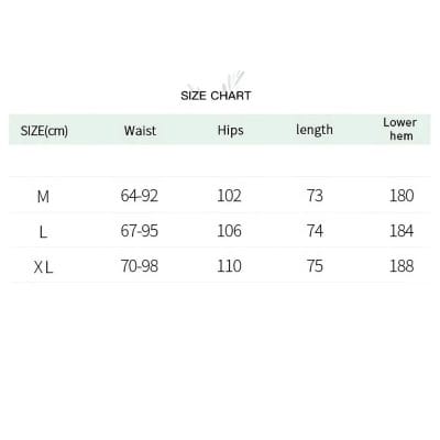 Optical protective gloves size chart with measurements for medium, large, and extra-large sizes. Includes waist, hips, length, and lower hem dimensions for optimal fit.