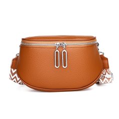 High-quality brown leather crossbody bag with zipper closure, adjustable strap, perfect for daily use, travel, and fashion accessories.