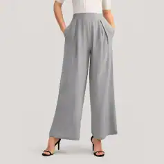 Comfortable and elegant wide-leg pants ideal for professional or casual wear, featuring a high waist and pleated design. Perfect for women seeking fashionable, versatile clothing from Monalisa Store.
