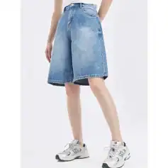 Comfortable high-waisted denim Bermuda shorts featuring a relaxed fit, perfect for casual fashion and summer wear. Available at Monalisa Medical Store for women’s trendy clothing needs.