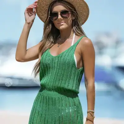 Stylish summer crochet dress perfect for beach outings, vacation, or poolside fashion. Shop trendy women's swim cover-ups and resort wear at Monalisa Store for a fashionable summer look.