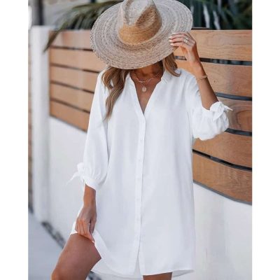 Women summer dress with wide-brim sun hat, perfect for beach or casual outings, lightweight and comfortable, ideal for sun protection and stylish summer wear.
