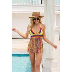 Bright, fashionable swimwear and accessories for women, perfect for poolside or beach outings.