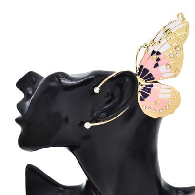 Gold and pink butterfly earrings with sparkling rhinestones, perfect for fashion and special occasions. Stunning jewelry accessory at Monalisa Medical Store.
