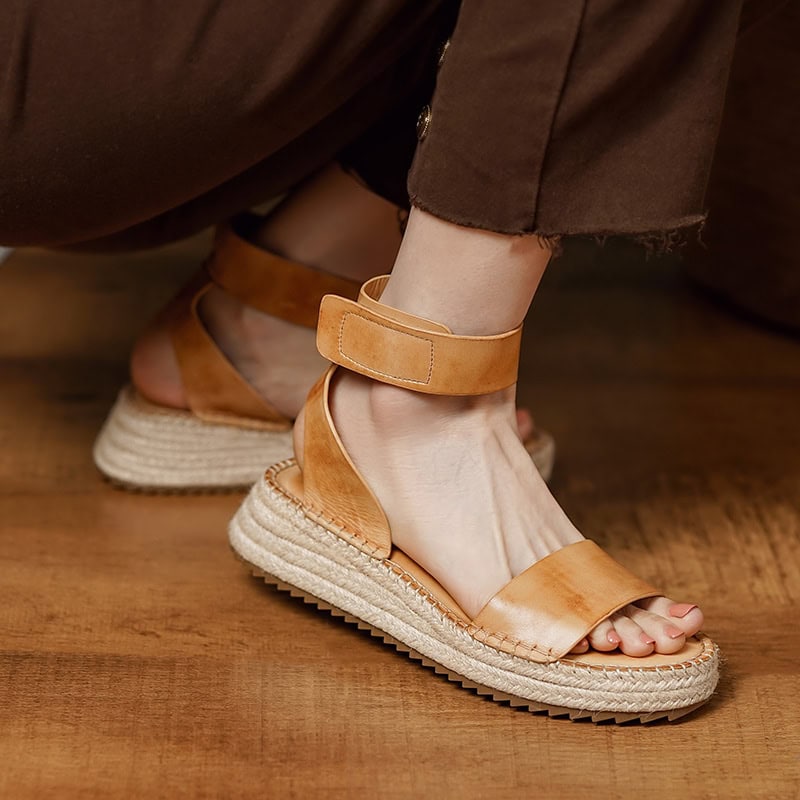 Casual Leather Sandals. - Monalisa Store Comfortable leather open-toe sandals with ankle straps, perfect for casual or summer wear. Stylish and lightweight footwear from Monalisa Store offers both durability and fashion.