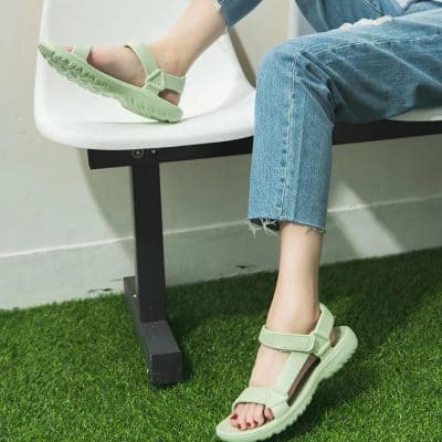 Light green orthopedic sandals for women, ergonomic design for comfort, durable sole, adjustable straps, perfect for everyday wear at Monalisa Medical Store.