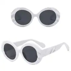 Stylish white round sunglasses with black tinted lenses, perfect for fashion-forward individuals. Durable frame and UV protection, ideal for sunny days and outdoor activities.