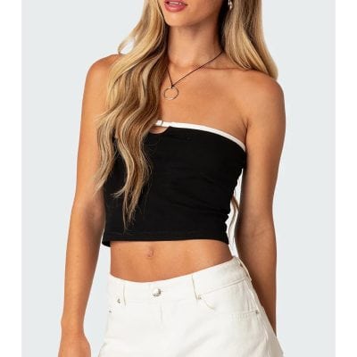 Elegant black strapless tube top perfect for casual and trendy fashion statements. Made from comfortable, high-quality fabric, ideal for summer outings, parties, or everyday wear.