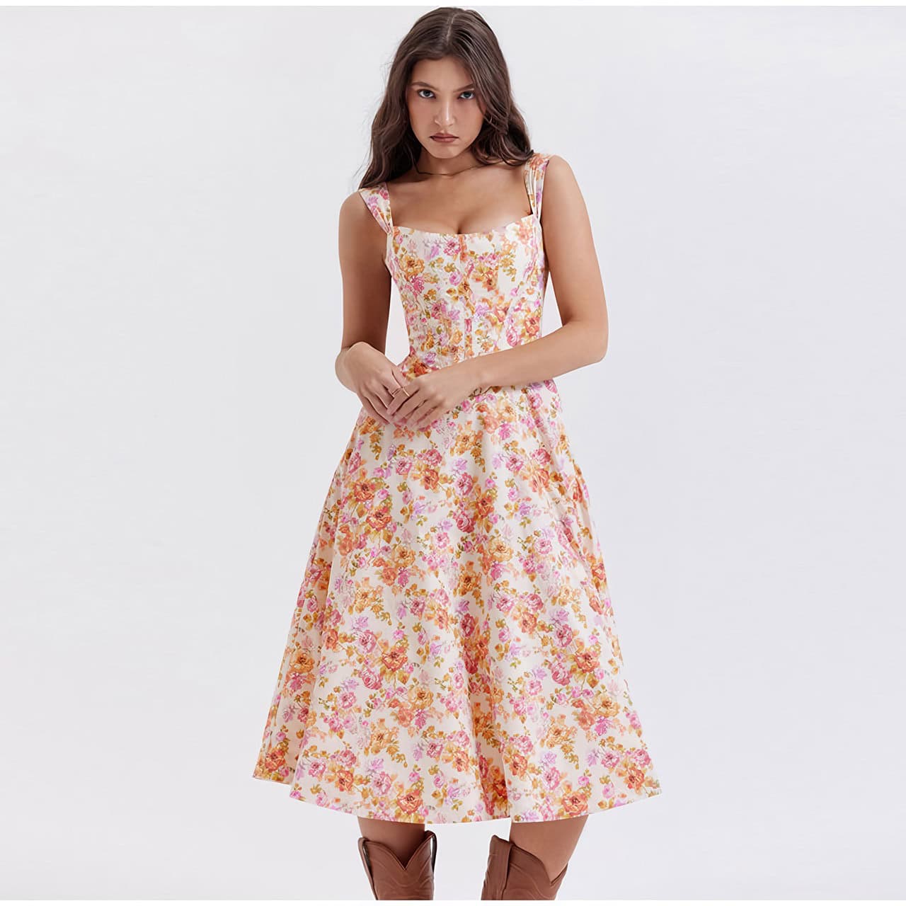 High-quality floral dress with a flattering fit, perfect for spring and summer outings.
