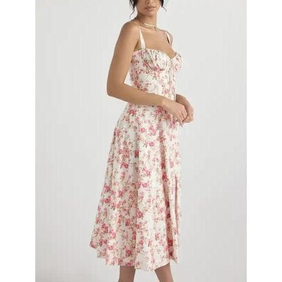 Elegant floral maxi dress with spaghetti straps, breezy fabric, perfect for spring and summer. Ideal for casual outings, garden parties, or vacation wear. Shop stylish women's dresses at Monalisa Store.