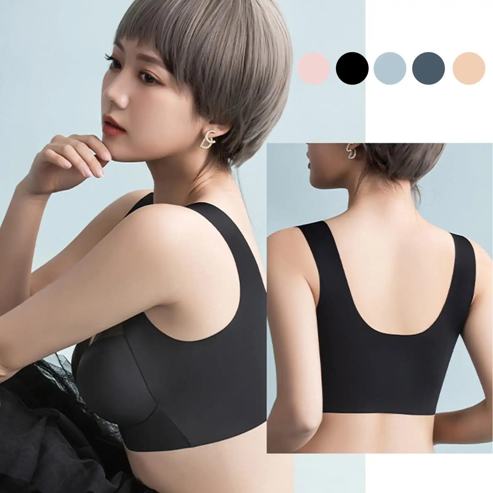 Comfortable and supportive black sports bra perfect for workout and daily wear, featuring a seamless design and wide straps for optimal fit.