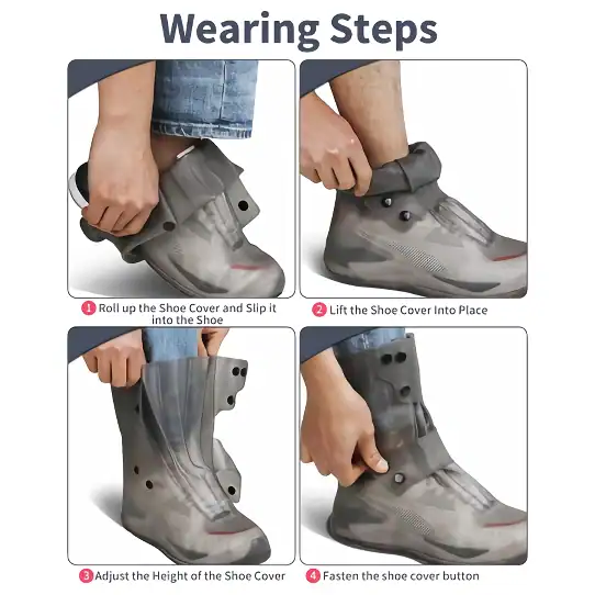 Easy steps to secure protective shoe covers for footwear safety and hygiene.