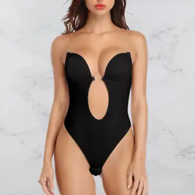 Elegant black body suit with cut-out design, ideal for fashion-forward women and special occasions. Perfect for stylish outings or intimate moments.