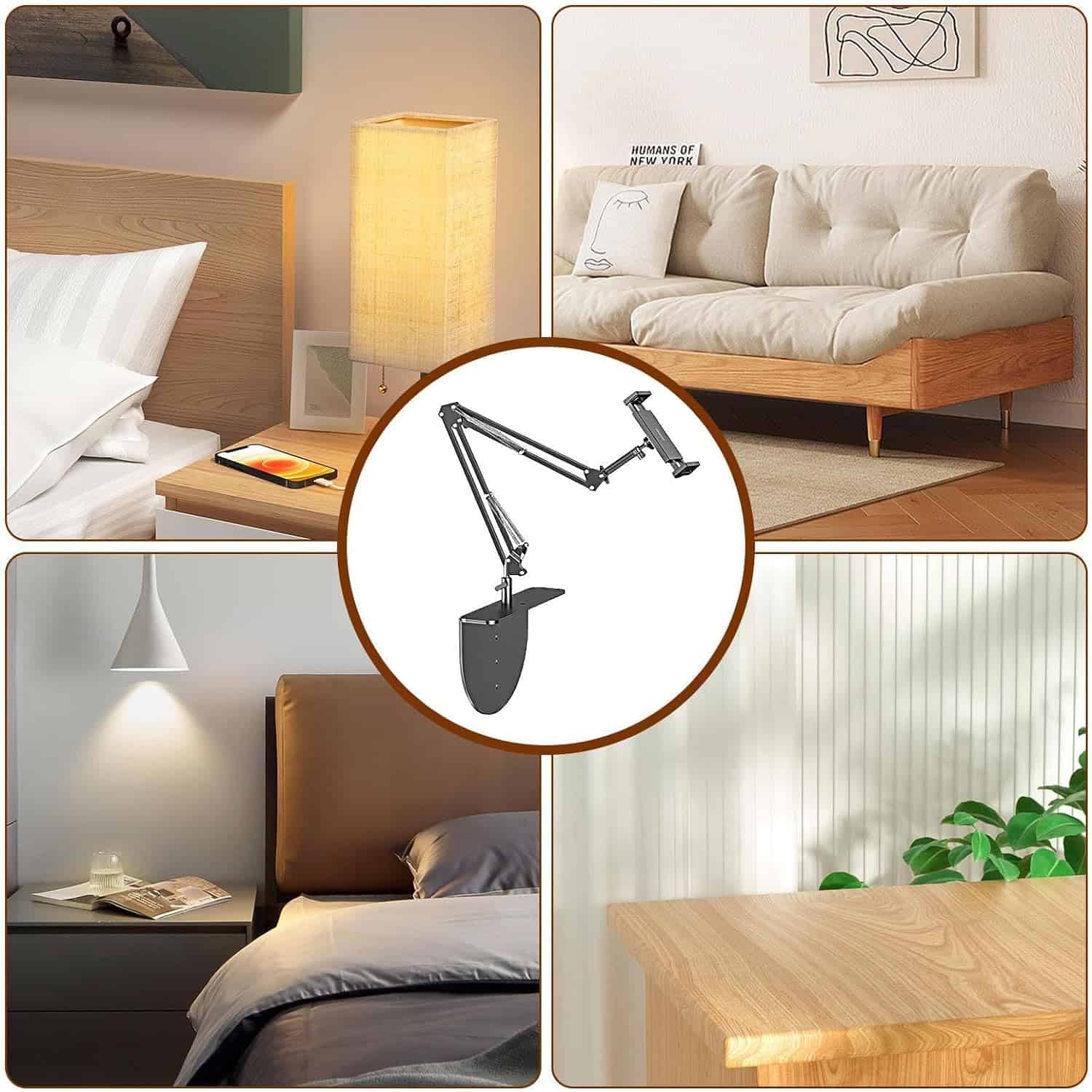 Durable adjustable arm mount for bed, enhanced stability for reading, laptop, or device placement, ideal for home, office, or hospital beds.