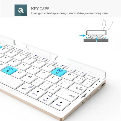 Close-up of a white electronic keyboard showing keycaps with Bluetooth and letter B, emphasizing cleaning and maintenance for optimal device performance.