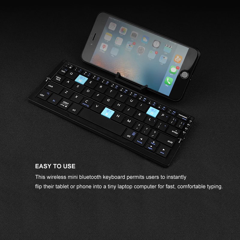 Wireless mini Bluetooth keyboard compatible with tablets and phones for quick, comfortable typing. Easily connect your device for efficient on-the-go use.