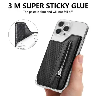 Optical grip phone accessory with zipper zippered pouch for convenience.