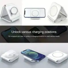 Wireless charger stand for mobile phones and AirPods, featuring multiple charging angles for convenience and fast, reliable energy transfer.