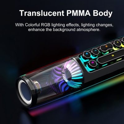 Vape with translucent PMMA body and RGB lighting effects, highlighting stylish design and customizable light features for modern vaping experience.