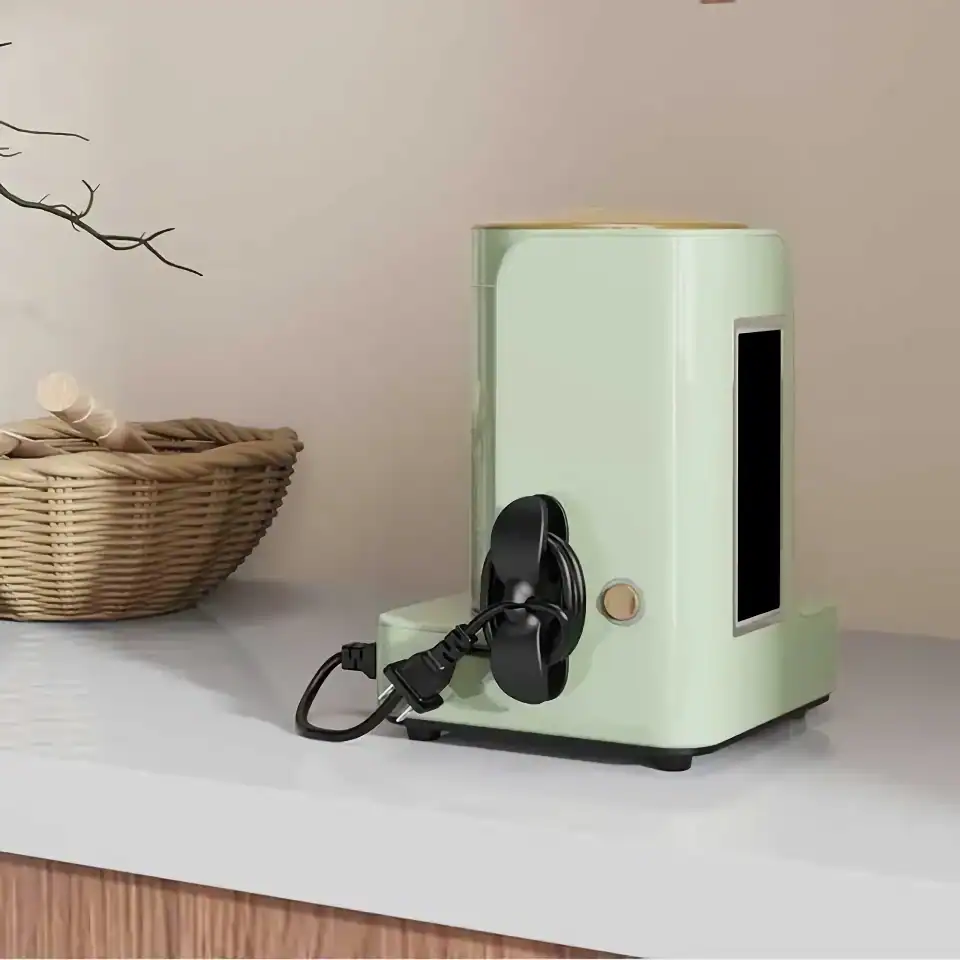 A sleek, modern nasal spray dispenser with plugged cord on a clean surface, ideal for medical or wellness uses, offering easy and hygienic application.