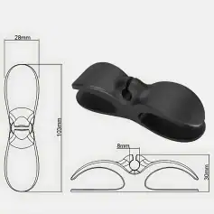 Black optometry clipper handle with detailed dimensions, ideal for eye care professionals. Ergonomic design for precision and comfort in optical procedures.