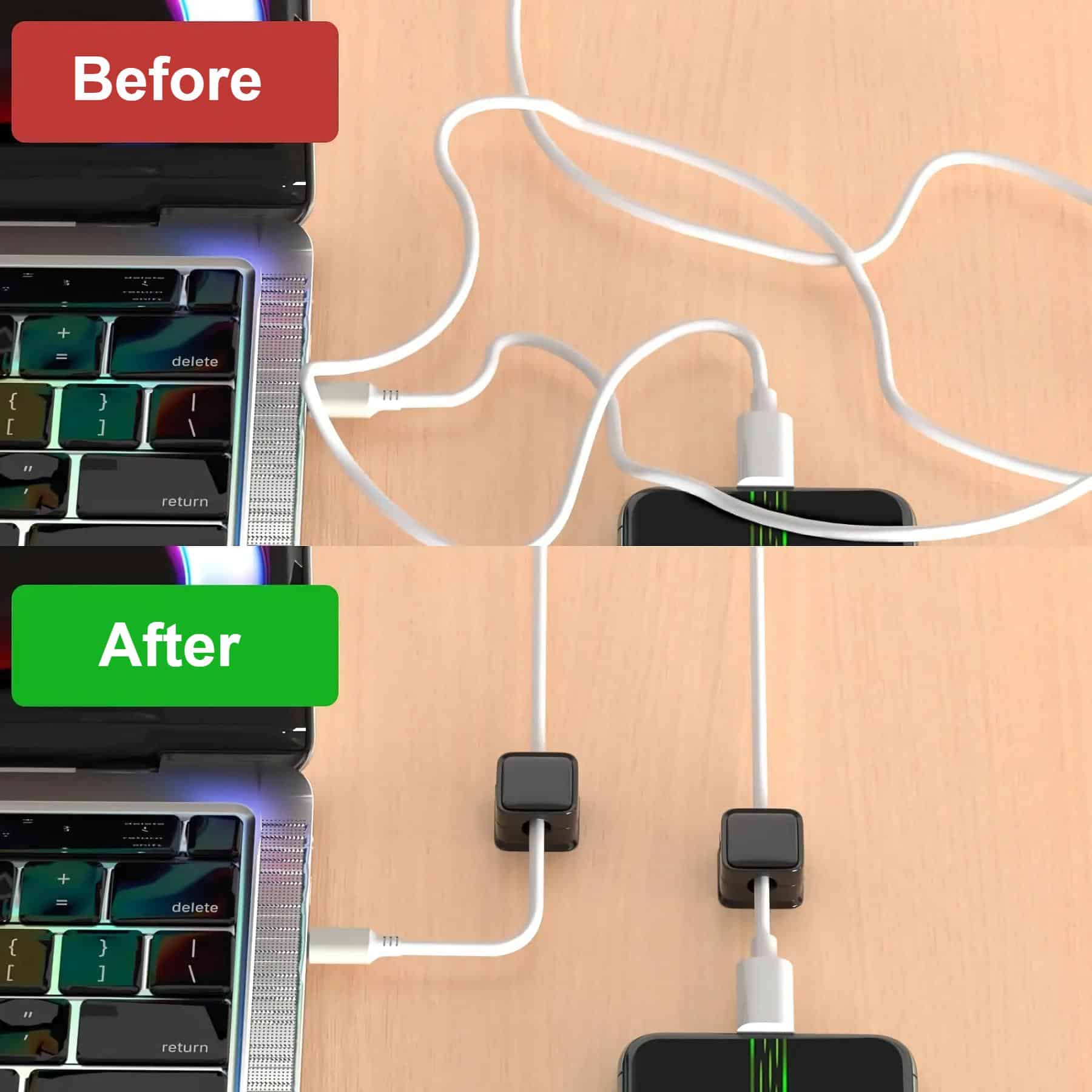 Alt text: Portable wireless charger for optometry devices with organized cables, ideal for glasses and electronic accessories.