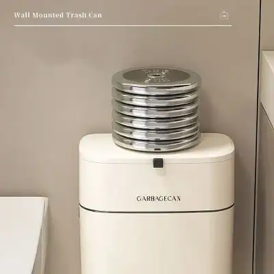 Modern wall mounted trash can for hygienic waste disposal, ideal for medical clinics, salons, and healthcare facilities. Space-saving design with durable stainless steel construction.