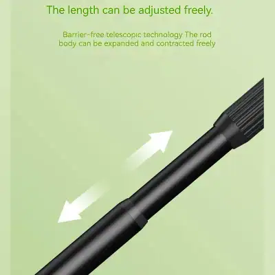 A close-up of a black, adjustable, telescopic rod designed for ophthalmic and optometric uses, featuring a textured grip and smooth extension capabilities, perfect for precise optical adjustments.