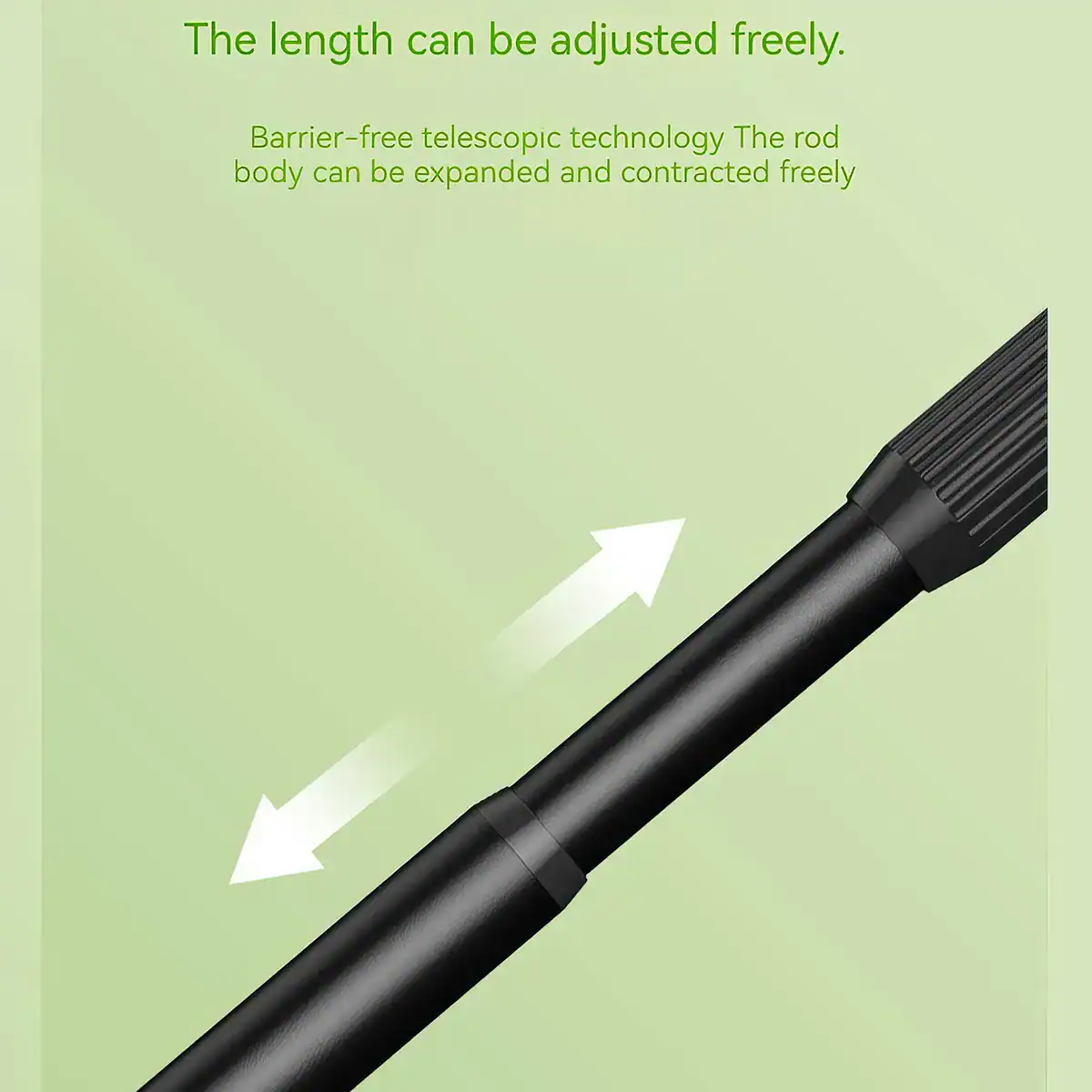 A close-up of a black, adjustable, telescopic rod designed for ophthalmic and optometric uses, featuring a textured grip and smooth extension capabilities, perfect for precise optical adjustments.