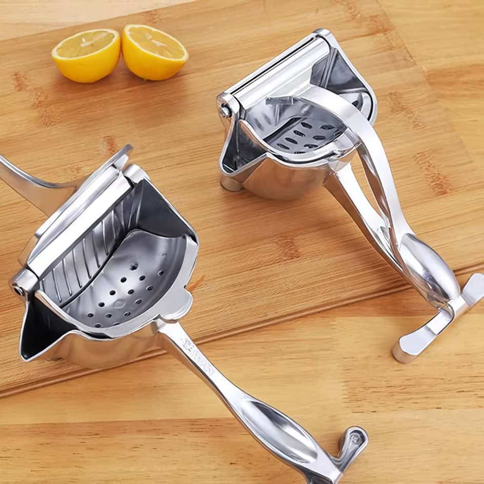 Durable stainless steel lemon squeezer ideal for fresh citrus juice, easy to use, and perfect for cooking and beverages.