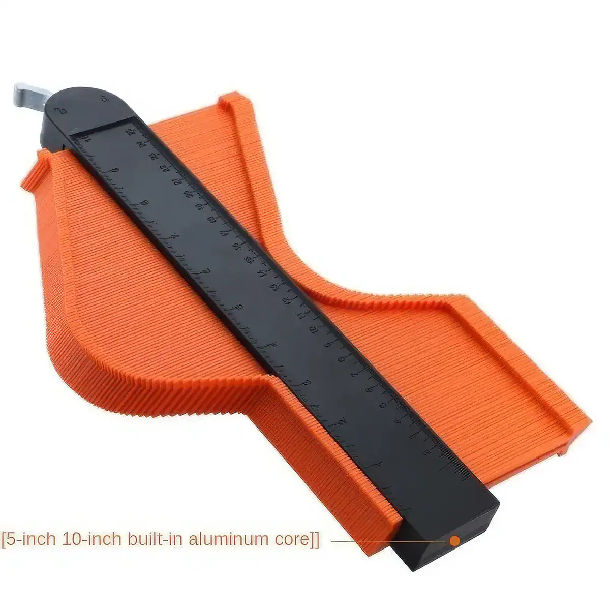 A close-up image of a specialized orange and black ruler used for optometry, eye care, and eyeglass fitting, featuring measurement scales for precise vision correction and optical lens positioning.