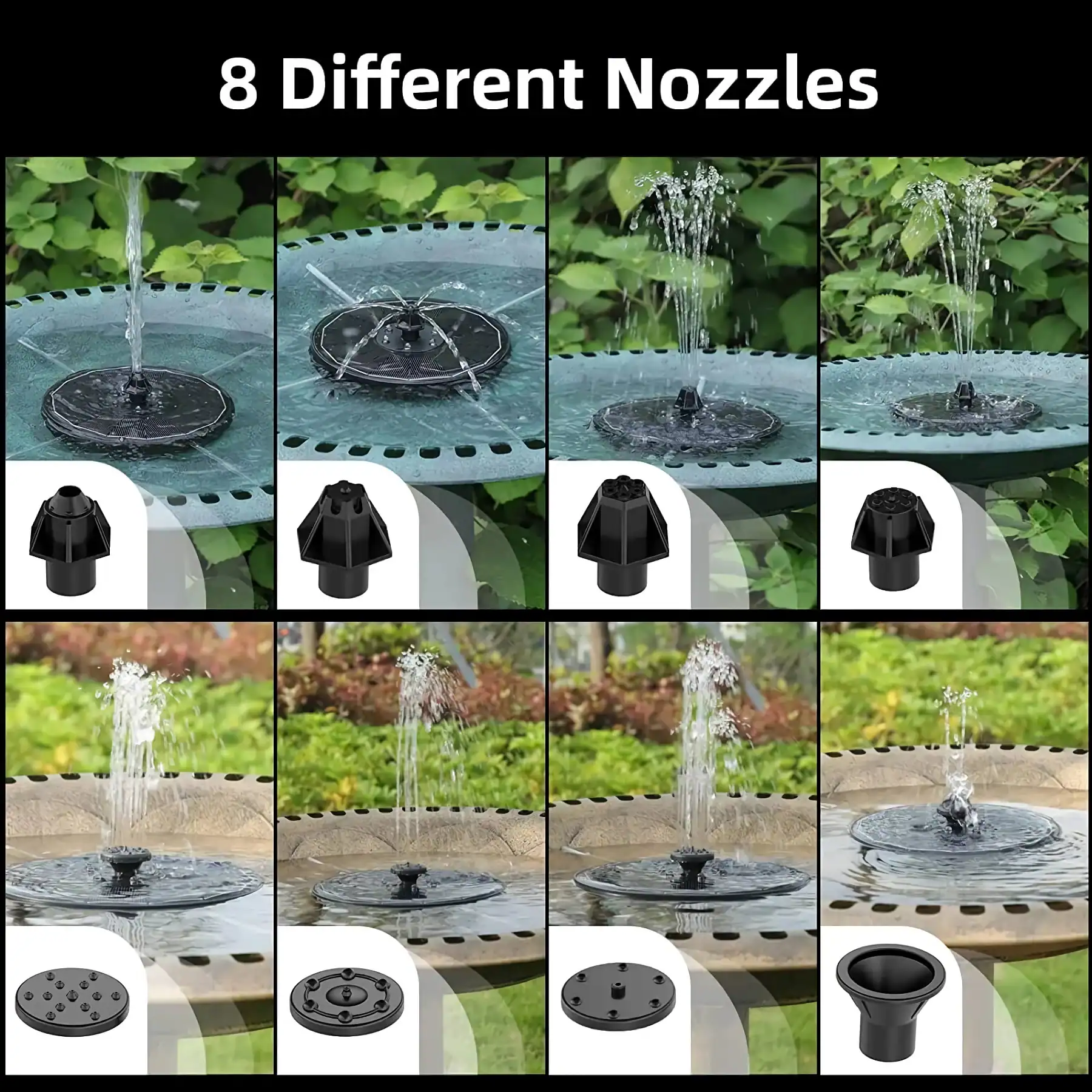High-quality black plastic water fountain nozzles for garden, yard, and pond decoration.
